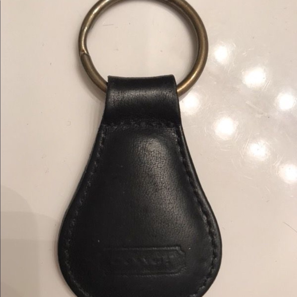 Vintage Coach Black Leather Tab Key Ring